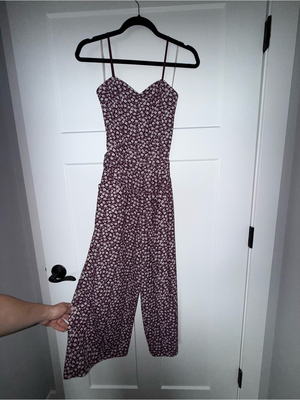 Floral Spaghetti-Strap Jumpsuit in Burgundy